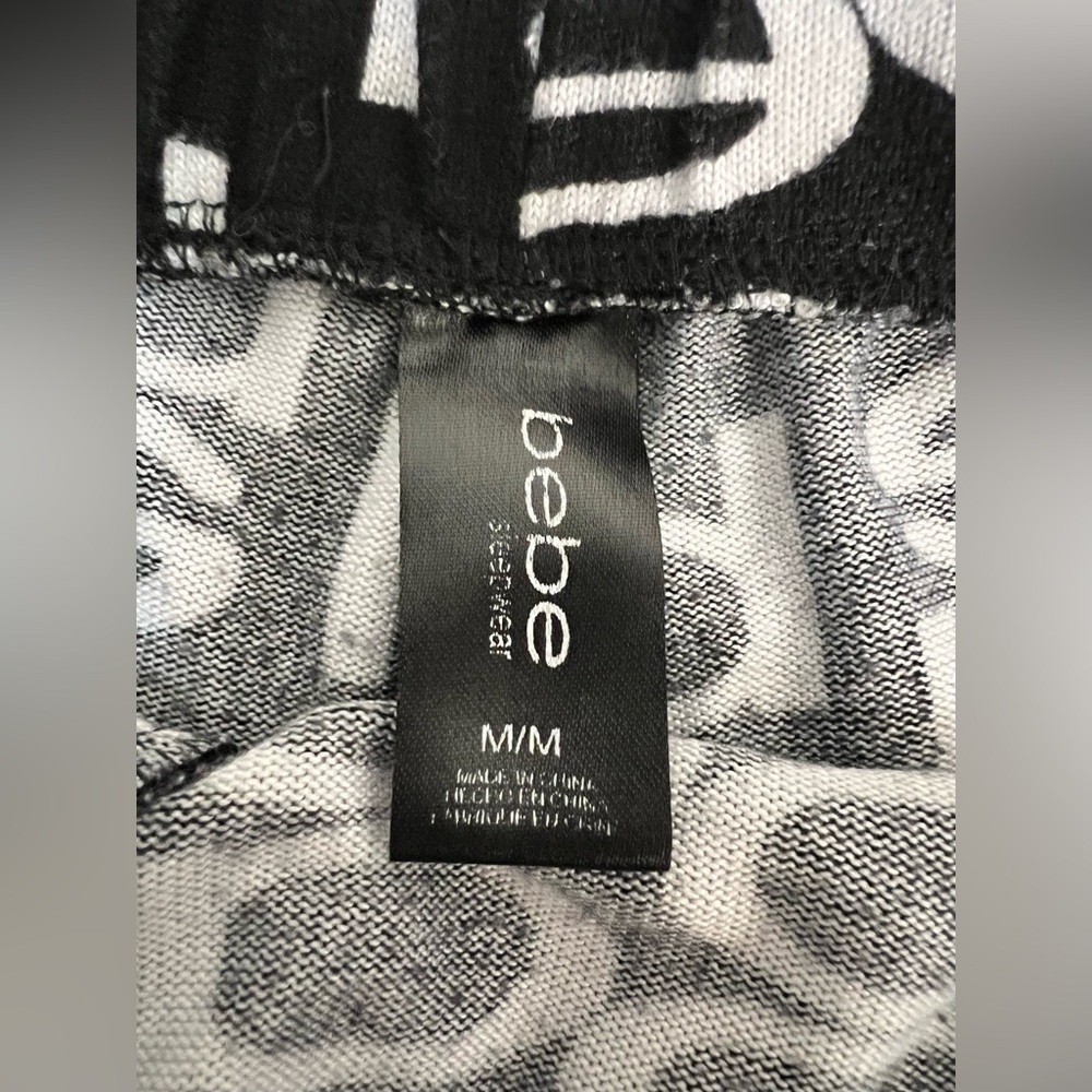 bebe logo black and white 2 piece PJ set shorts shirt soft lightweight Med EUC - Picture 6 of 6